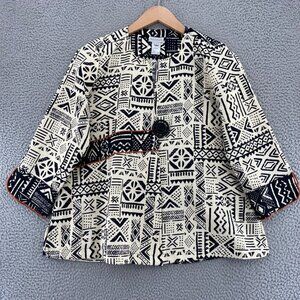 Multiples Jacket Womens Small Ivory Tribal Print 3/4 Sleeves Asymmetric Casual